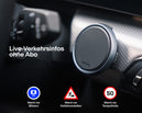 GOOOVO Blitzerwarner auf dem Armaturenbrett eines Autos zeigt Geschwindigkeit, Gefahren, Grenzwerte und Live-Verkehrsinformationen in deutscher Sprache an.