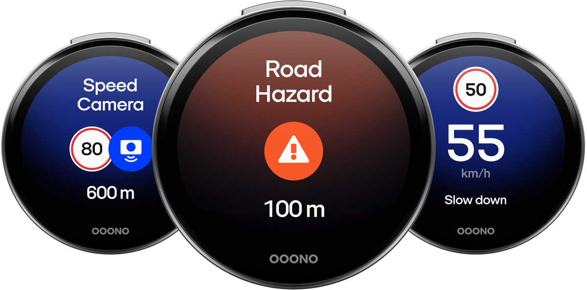 Three CO-DRIVER NO3 screens: section control, speed camera and road hazard
