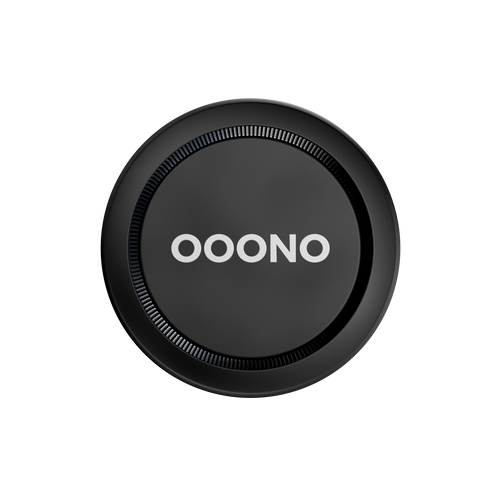 OOONO round black trafikalarm (speed camera detector) with white logo, shown on a plain white background.