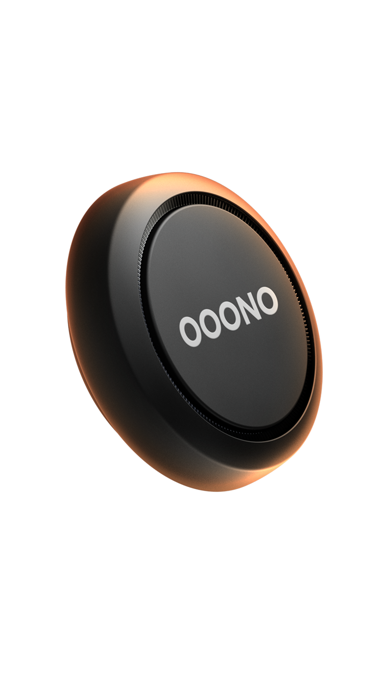 OOONO round black speed camera detector (trafikalarm) with white logo on a plain white background.