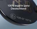 Blitzerwarner mit der Anzeige "100% legal in ganz Deutschland" und dem Prüfzeichen E1 10R-07 10715.